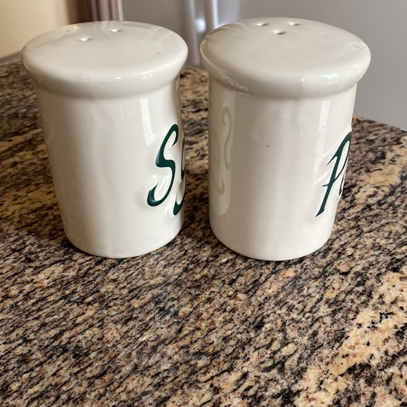 Himark Salt and Pepper Shakers, 80s Forest Green Lettering Ceramic Shakers - Picture 9 of 11